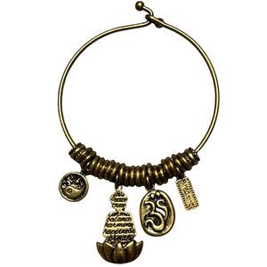 BANSRI Women's Gold-Tone Charm Bracelet "Relax Breathe" Spiritual Jewelry Gift